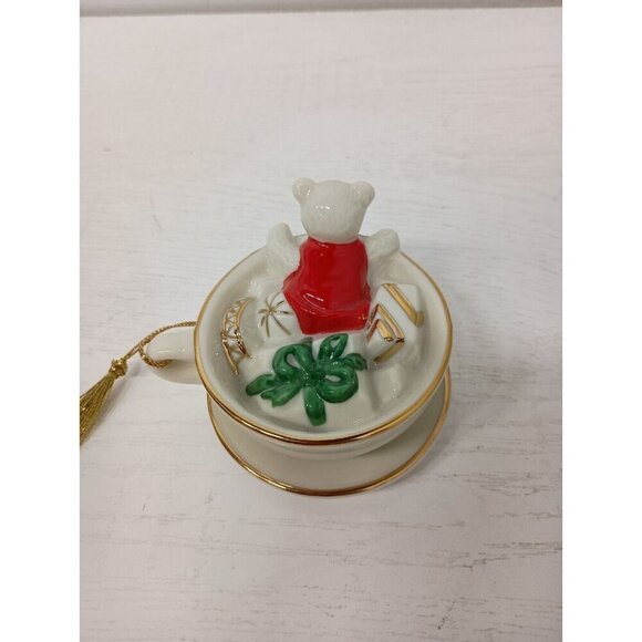 Vintage Mikasa Bear In Teacup Porcelain Christmas Tree Ornament Decoration - Picture 6 of 12